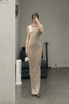 Marc le bihan shoulder strap tight short sleeve long skirt 2863 tilleul